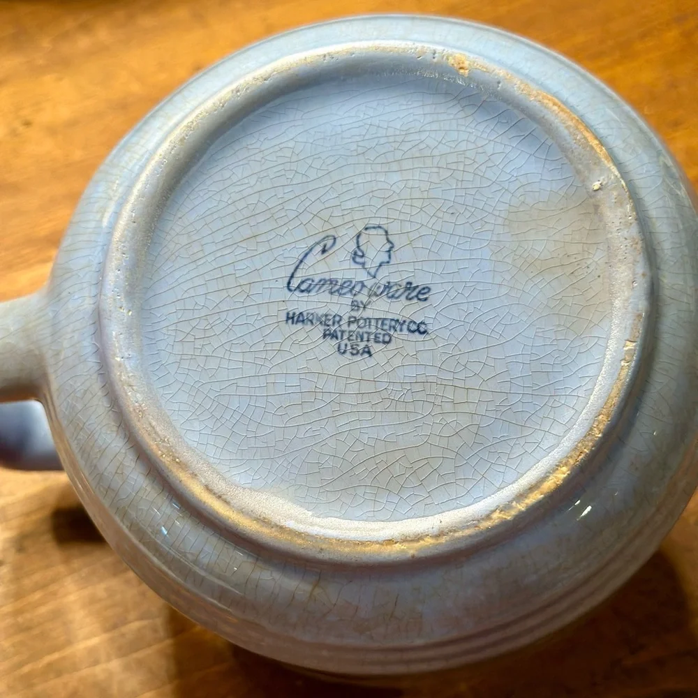 Vintage Blue Ceramic Teapot with Floral Design and Lid